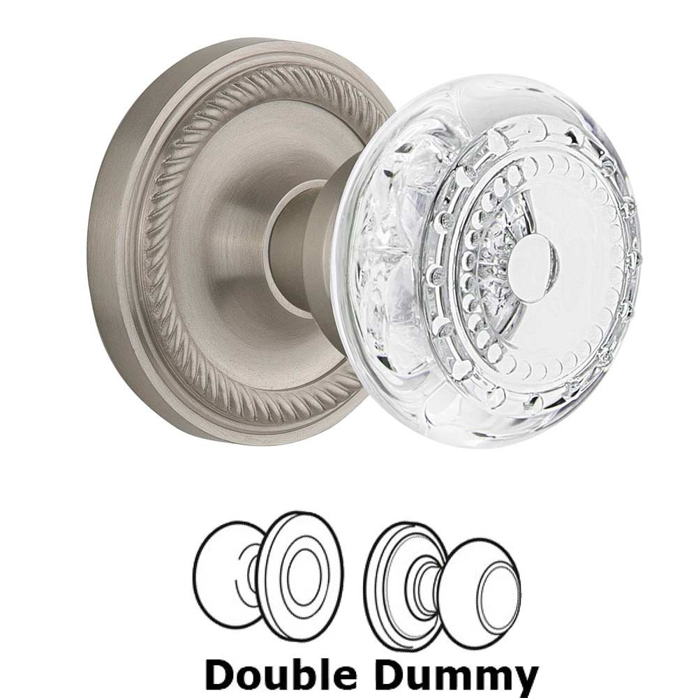 Double Dummy - Rope Rosette With Crystal Meadows Knob in Satin Nickel