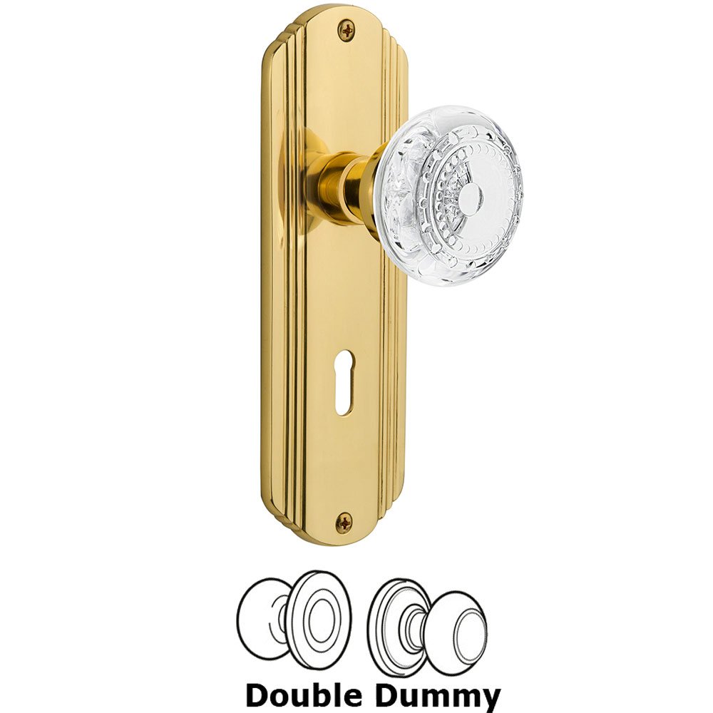 Double Dummy - Deco Plate With Keyhole and Crystal Meadows Knob in Polished Brass