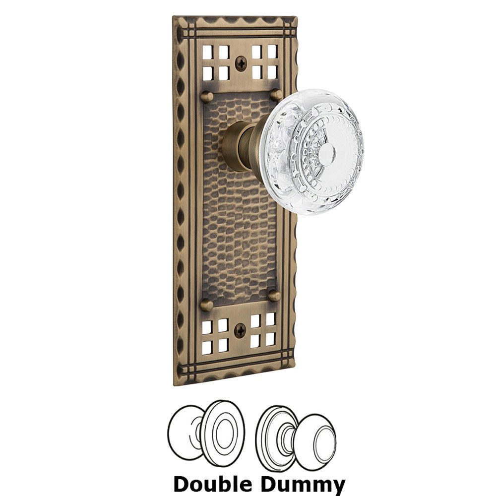 Double Dummy - Craftsman Plate With Crystal Meadows Knob in Antique Brass