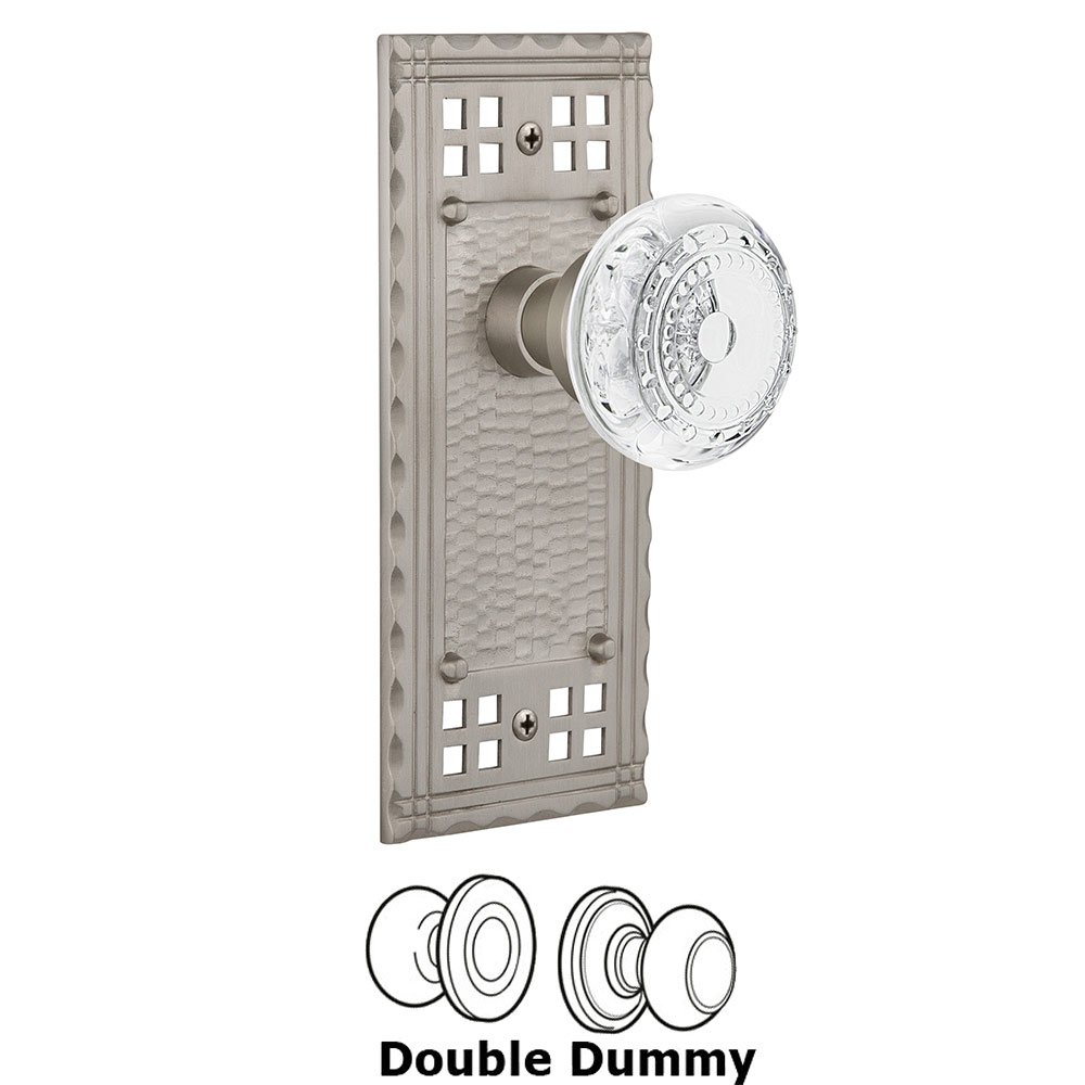 Double Dummy - Craftsman Plate With Crystal Meadows Knob in Satin Nickel