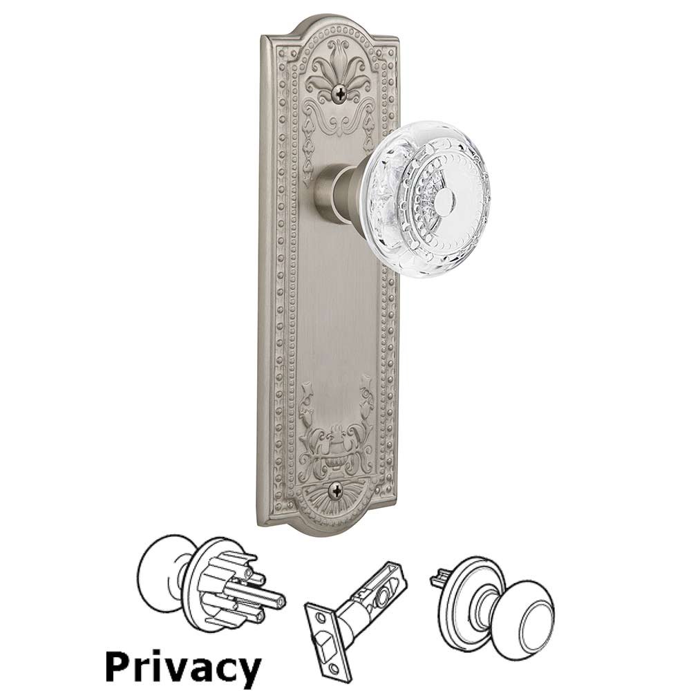 Privacy - Meadows Plate With Crystal Meadows Knob in Satin Nickel
