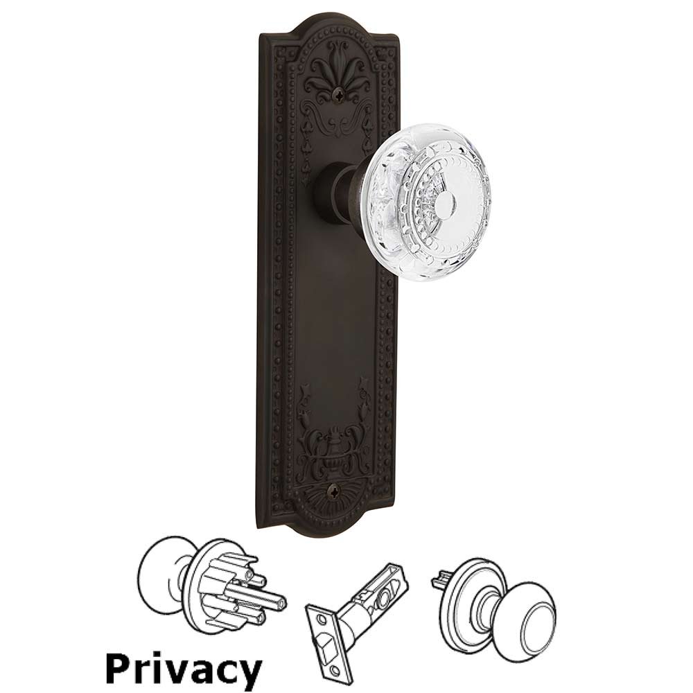 Privacy - Meadows Plate With Crystal Meadows Knob in Oil-Rubbed Bronze