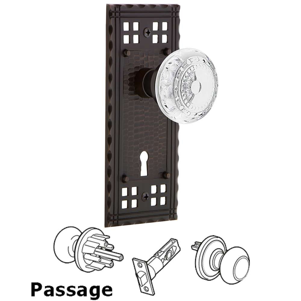Passage - Craftsman Plate With Keyhole and Crystal Meadows Knob in Timeless Bronze
