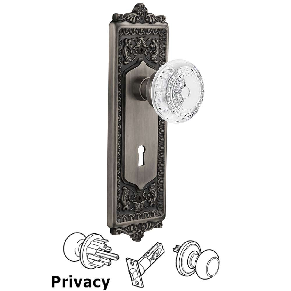 Privacy - Egg & Dart Plate With Keyhole and Crystal Meadows Knob in Antique Pewter