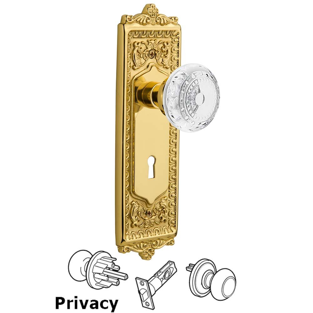 Privacy - Egg & Dart Plate With Keyhole and Crystal Meadows Knob in Polished Brass