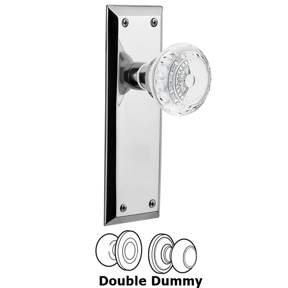 Double Dummy - New York Plate With Crystal Meadows Knob in Bright Chrome