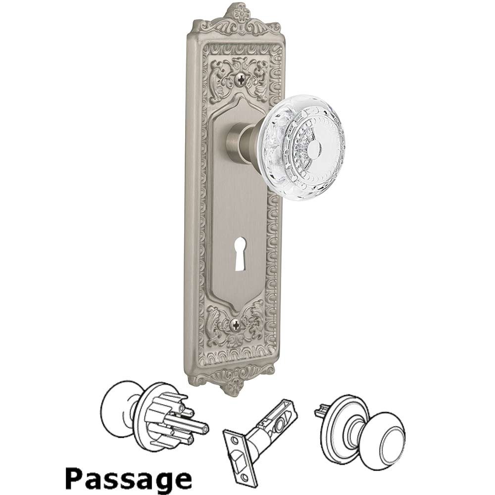 Passage - Egg & Dart Plate With Keyhole and Crystal Meadows Knob in Satin Nickel