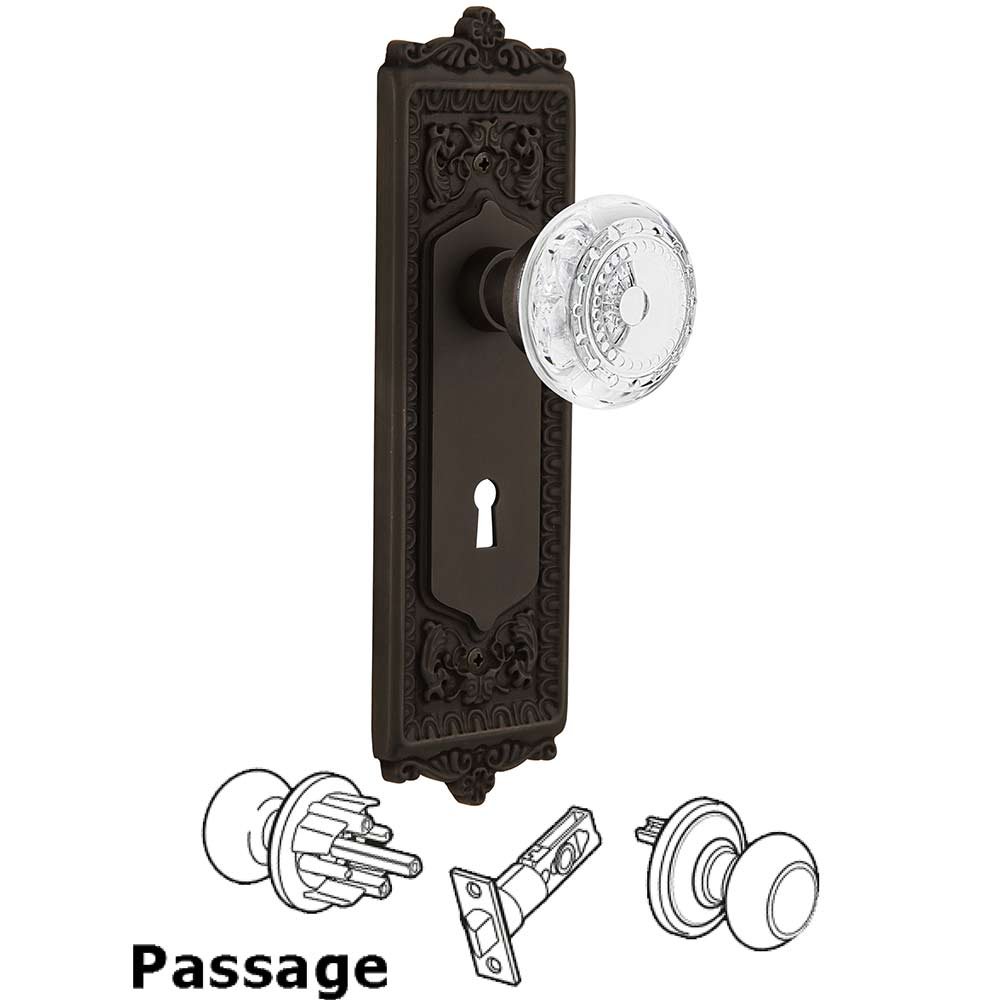 Passage - Egg & Dart Plate With Keyhole and Crystal Meadows Knob in Oil-Rubbed Bronze