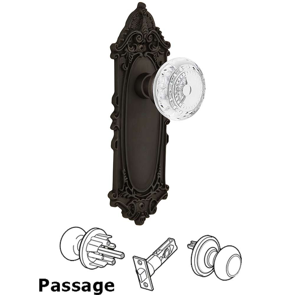 Passage - Victorian Plate With Crystal Meadows Knob in Oil-Rubbed Bronze