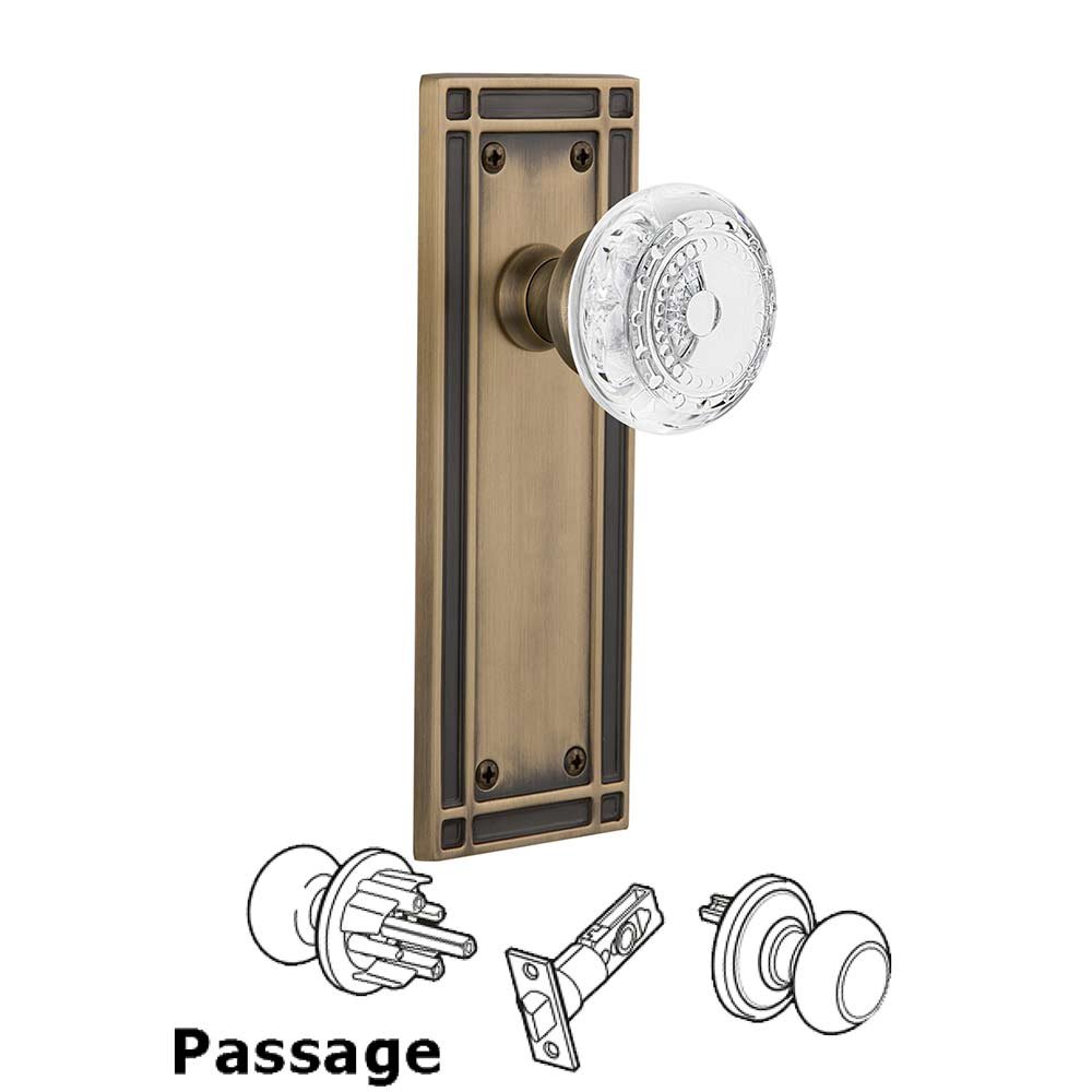 Passage - Mission Plate With Crystal Meadows Knob in Antique Brass