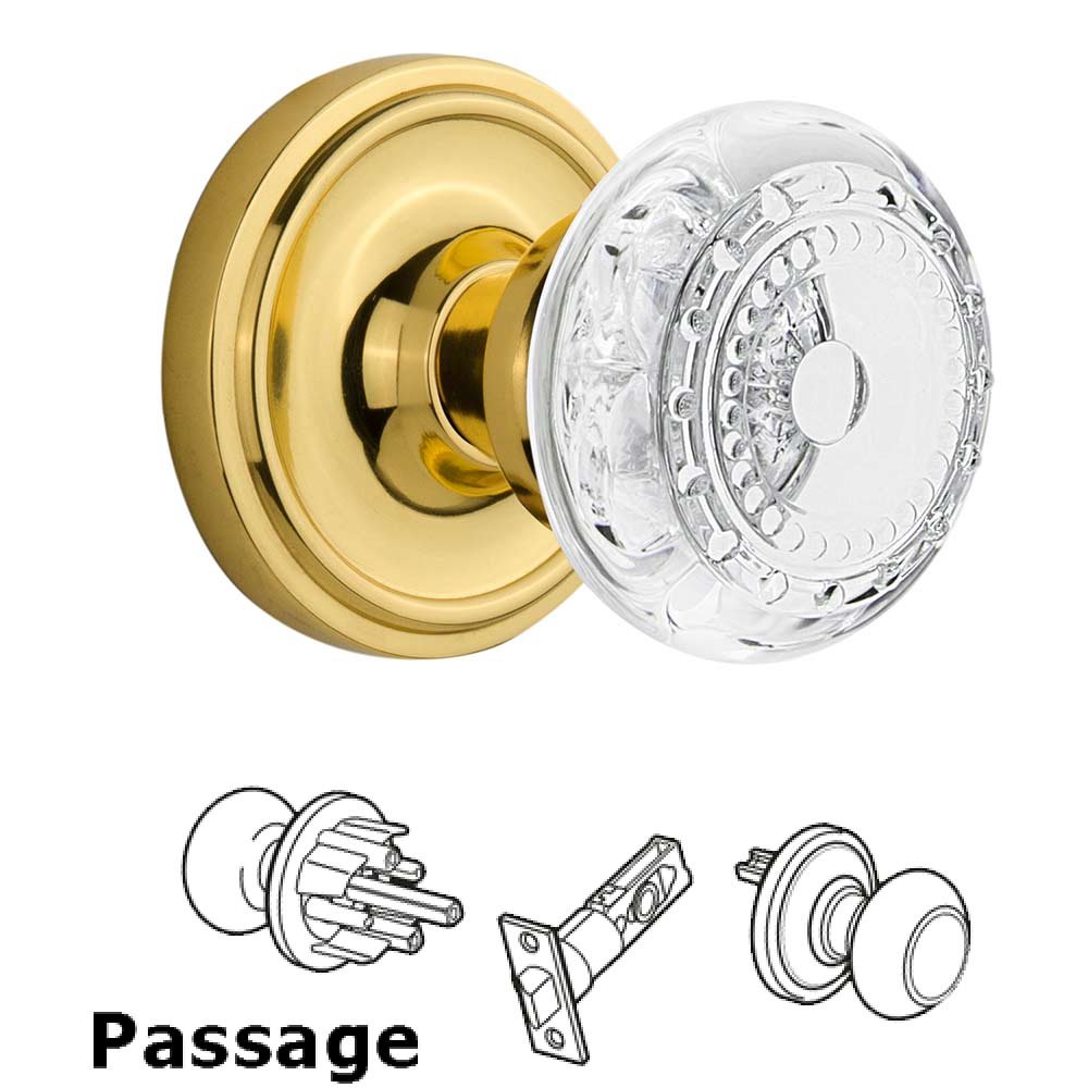 Passage - Classic Rosette With Crystal Meadows Knob in Polished Brass