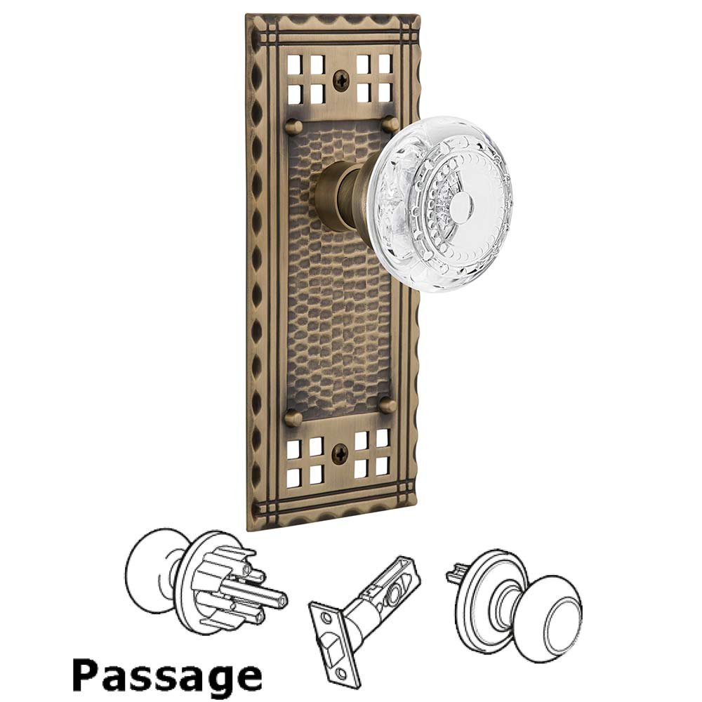 Passage Craftsman Plate With Crystal Meadows Knob in Antique Brass