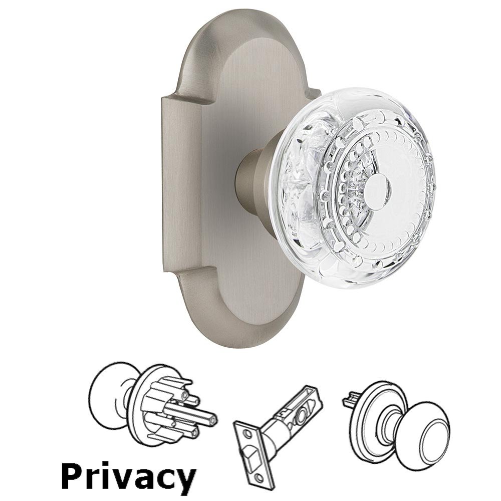 Privacy - Cottage Plate With Crystal Meadows Knob in Satin Nickel