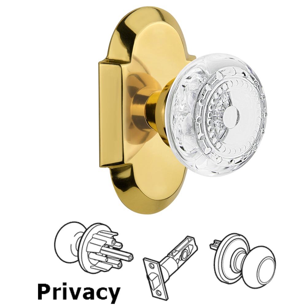 Privacy - Cottage Plate With Crystal Meadows Knob in Polished Brass