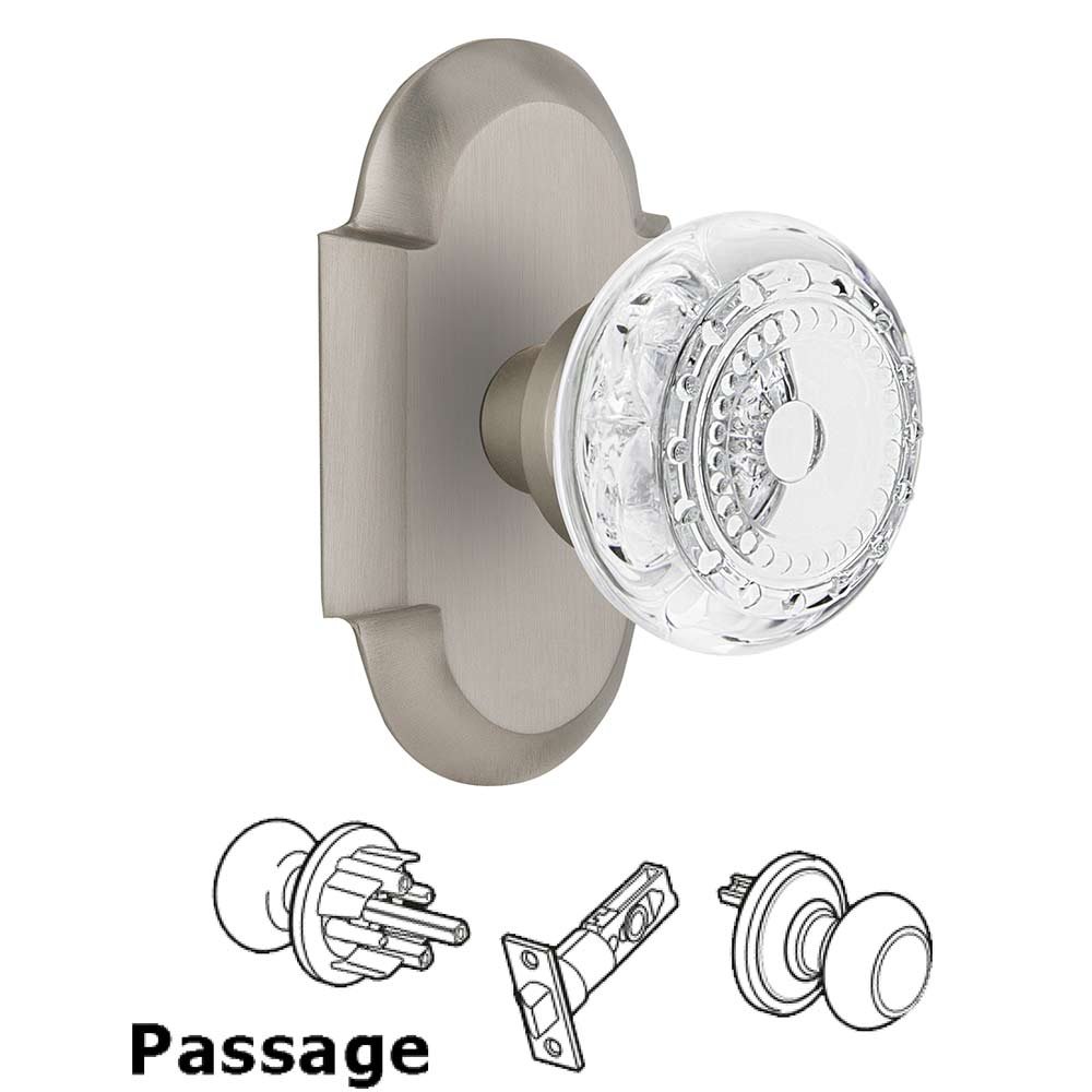 Passage - Cottage Plate With Crystal Meadows Knob in Satin Nickel