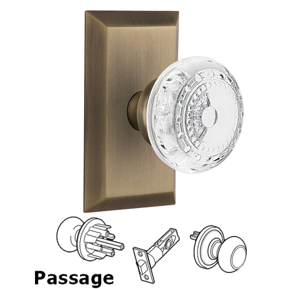 Passage - Studio Plate With Crystal Meadows Knob in Antique Brass
