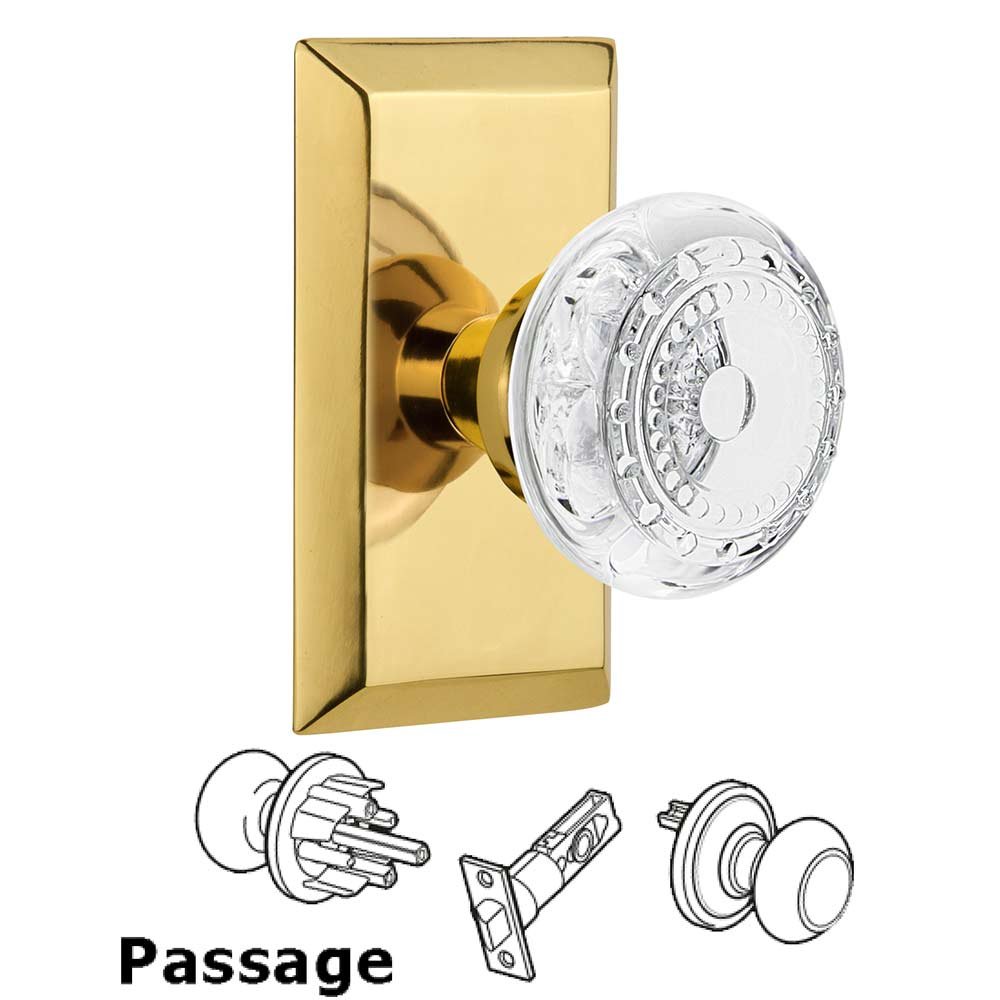 Passage - Studio Plate With Crystal Meadows Knob in Polished Brass