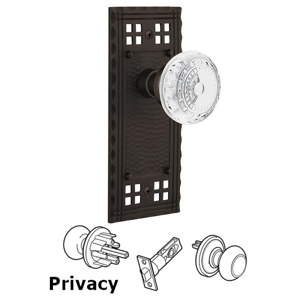 Privacy Craftsman Plate With Crystal Meadows Knob in Oil Rubbed Bronze