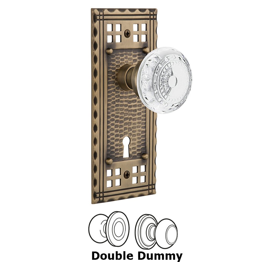 Double Dummy - Craftsman Plate With Keyhole and Crystal Meadows Knob in Antique Brass