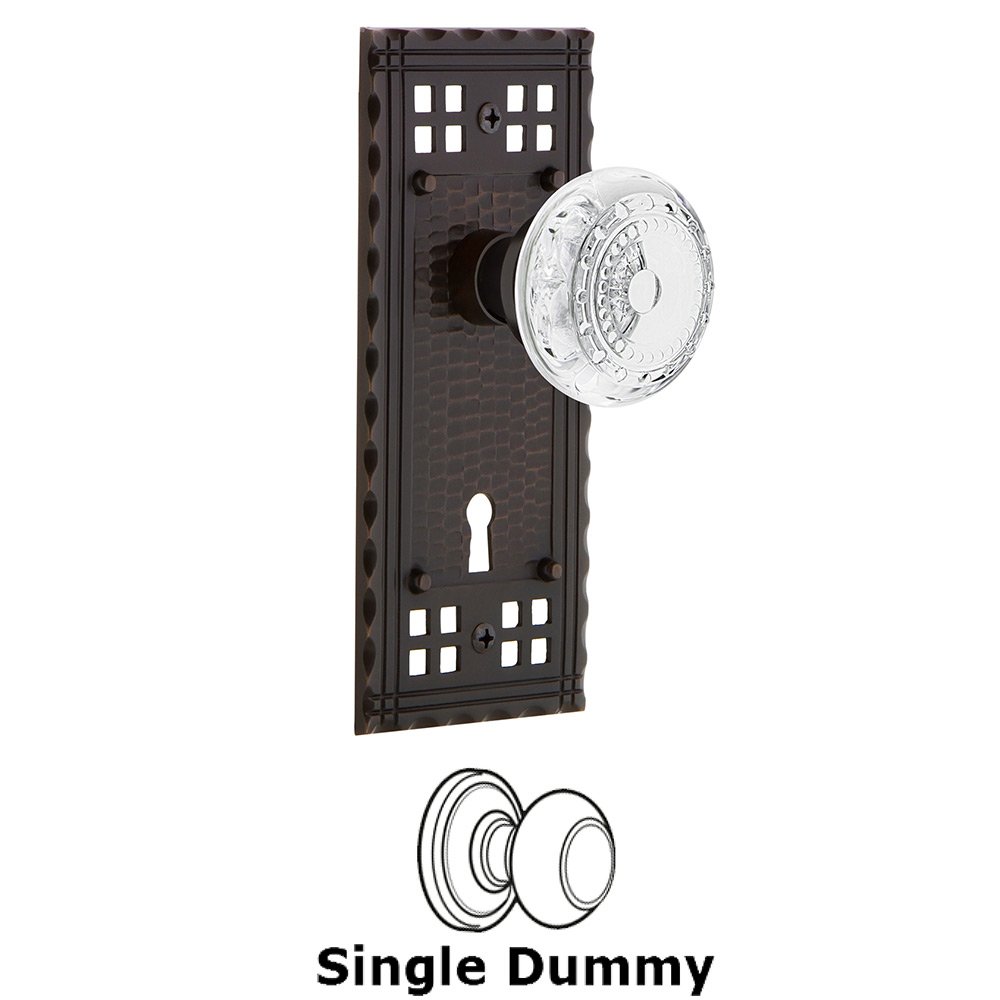 Single Dummy - Craftsman Plate With Keyhole and Crystal Meadows Knob in Timeless Bronze