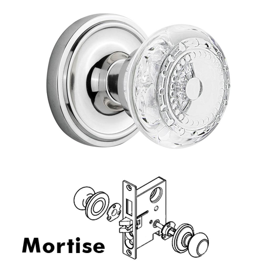 Mortise - Classic Rosette With Crystal Meadows Knob in Bright Chrome