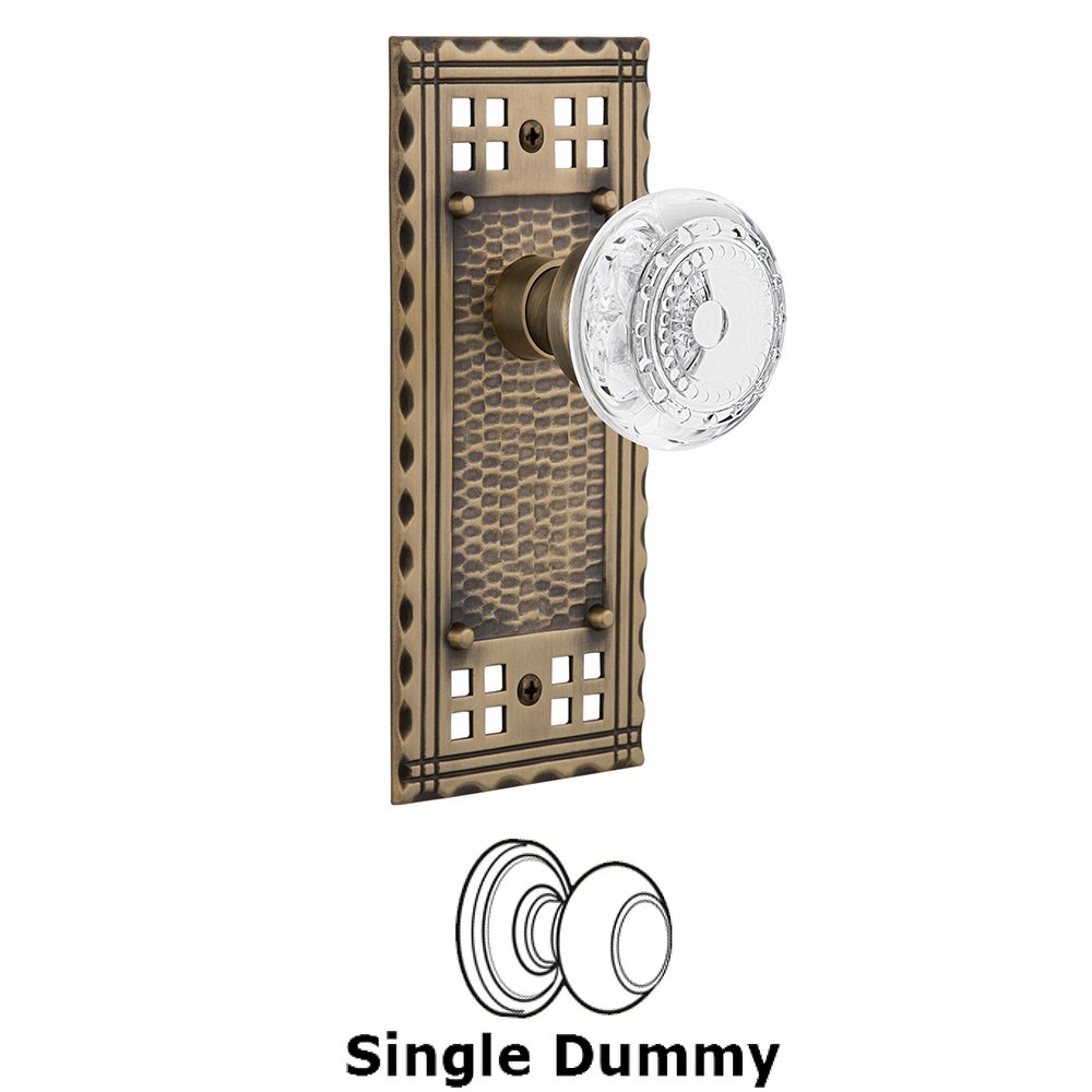 Single Dummy - Craftsman Plate With Crystal Meadows Knob in Antique Brass