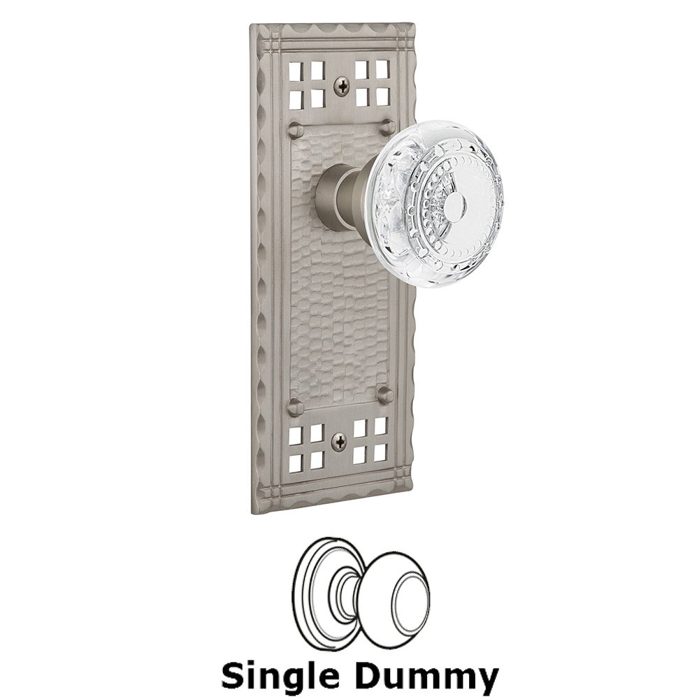 Single Dummy - Craftsman Plate With Crystal Meadows Knob in Satin Nickel