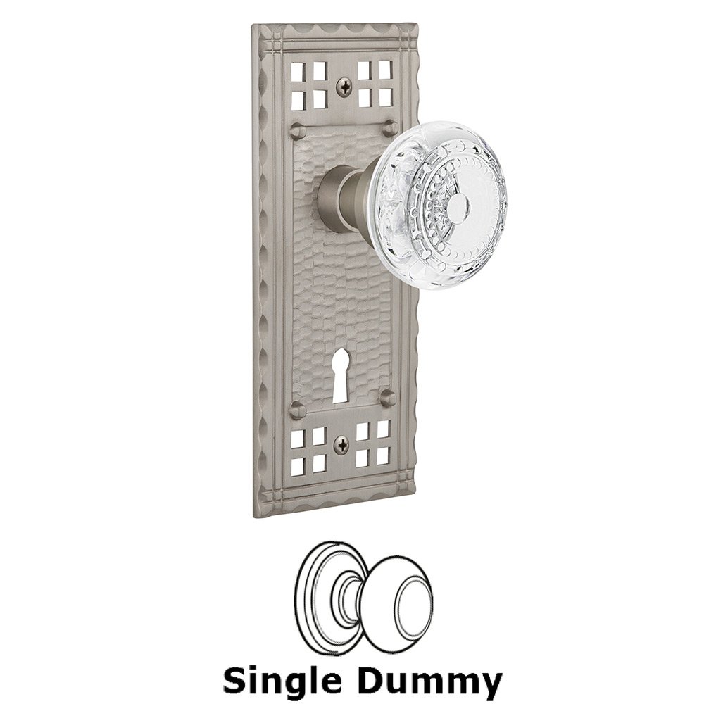 Single Dummy - Craftsman Plate With Keyhole and Crystal Meadows Knob in Satin Nickel