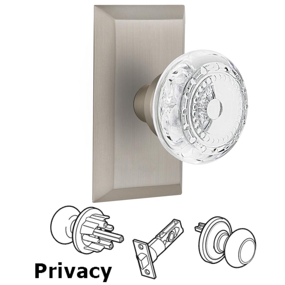 Privacy - Studio Plate With Crystal Meadows Knob in Satin Nickel