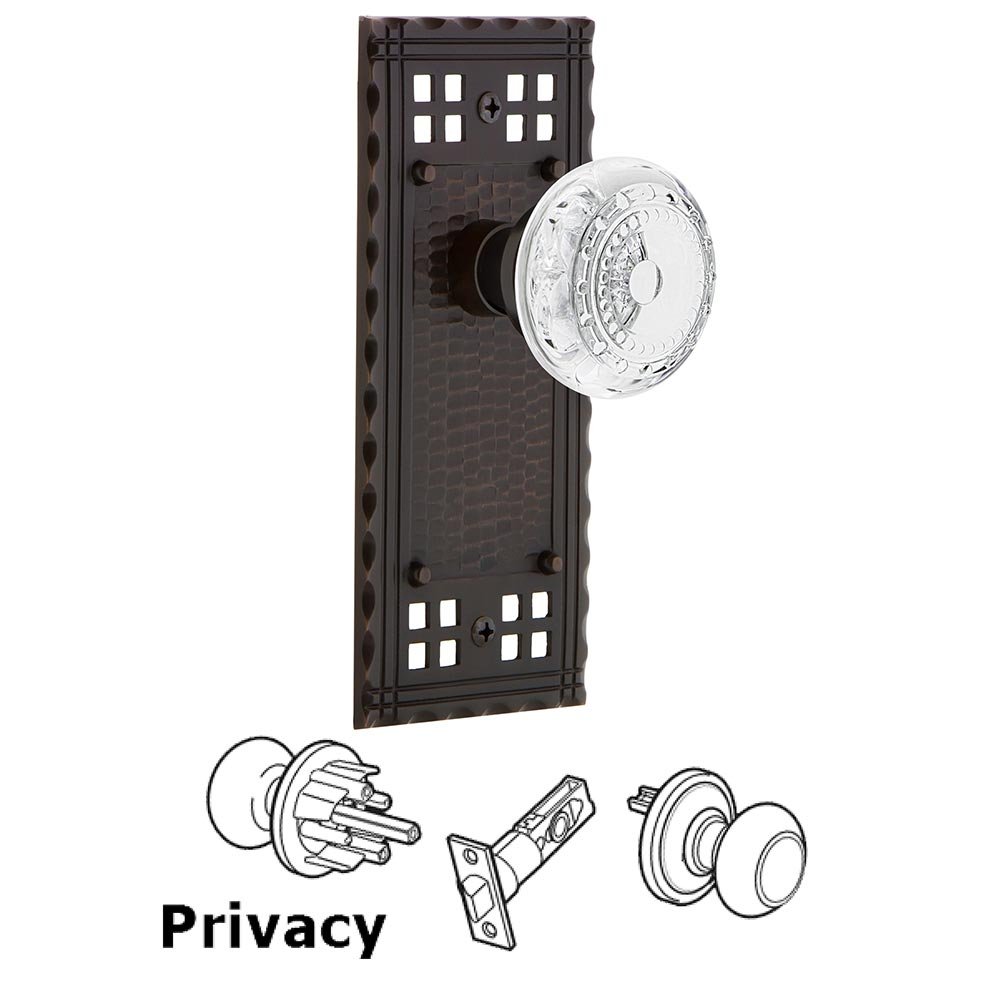 Privacy Craftsman Plate With Crystal Meadows Knob in Timeless Bronze