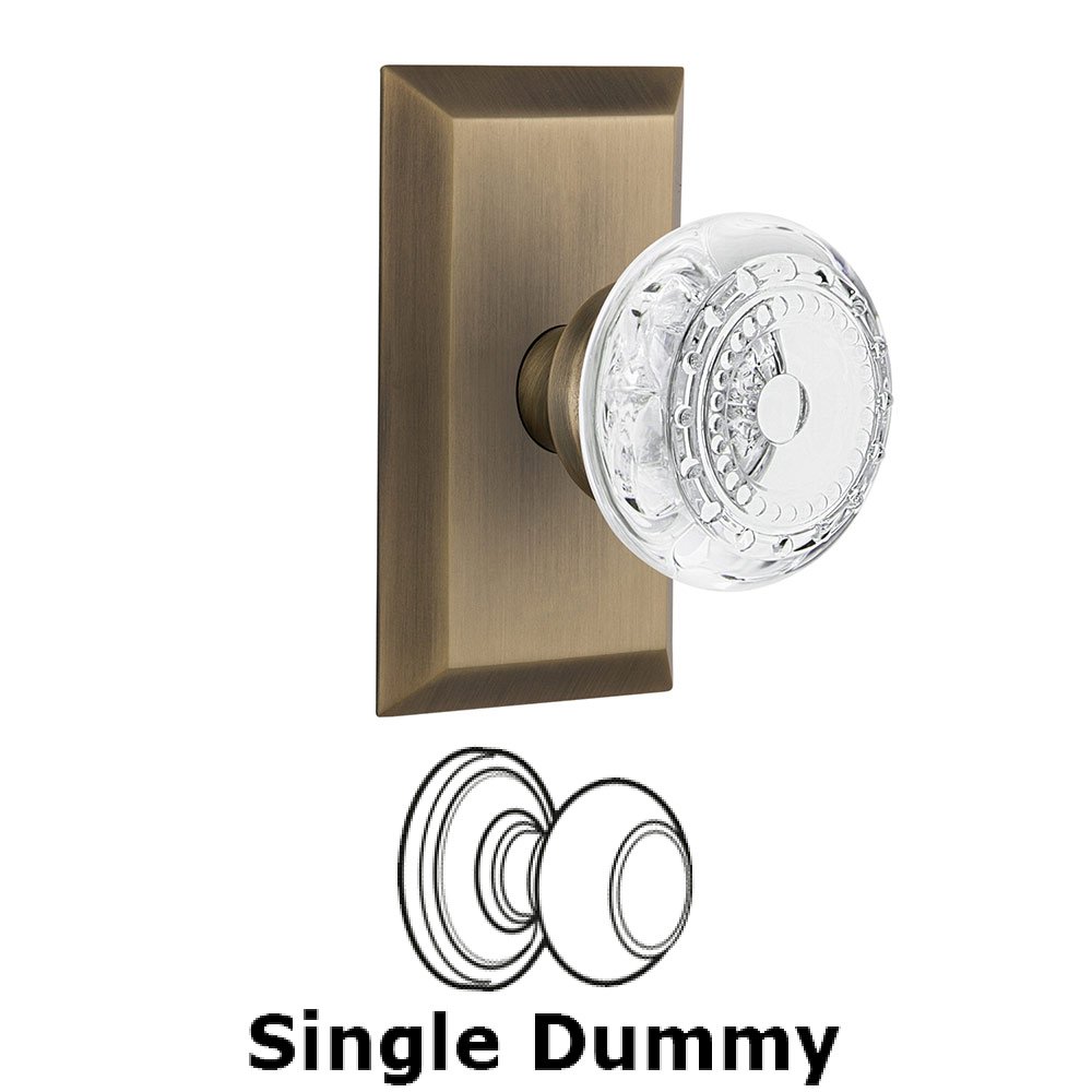Single Dummy - Studio Plate With Crystal Meadows Knob in Antique Brass