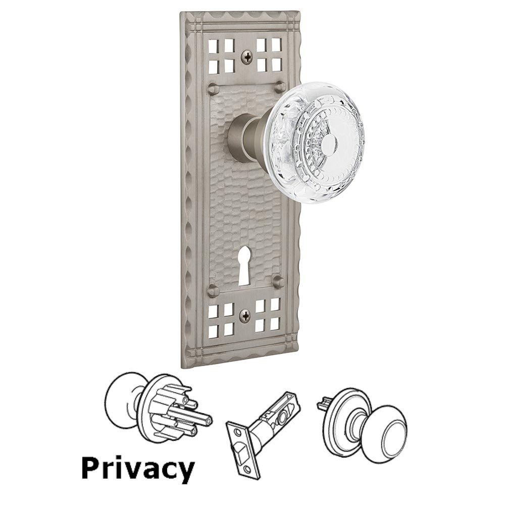 Privacy - Craftsman Plate With Keyhole and Crystal Meadows Knob in Satin Nickel