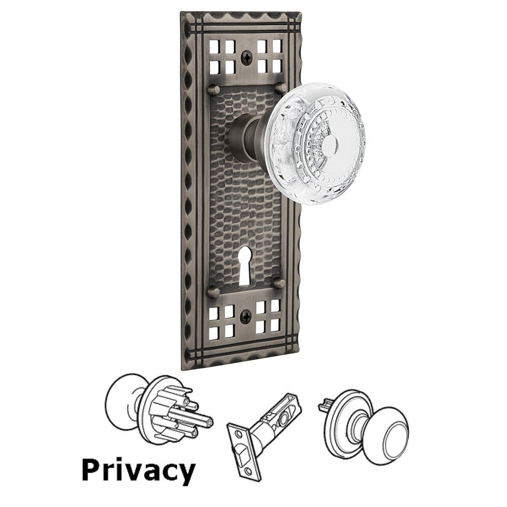 Privacy - Craftsman Plate With Keyhole and Crystal Meadows Knob in Antique Pewter