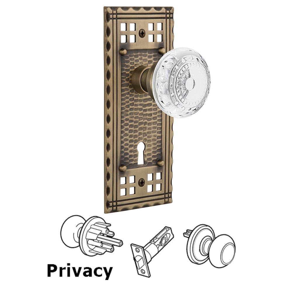 Privacy - Craftsman Plate With Keyhole and Crystal Meadows Knob in Antique Brass