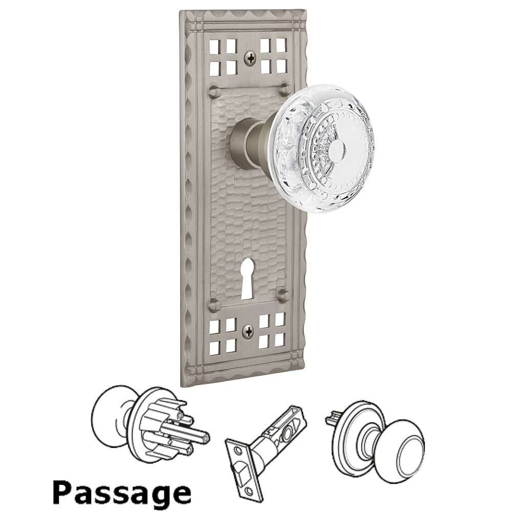 Passage - Craftsman Plate With Keyhole and Crystal Meadows Knob in Satin Nickel
