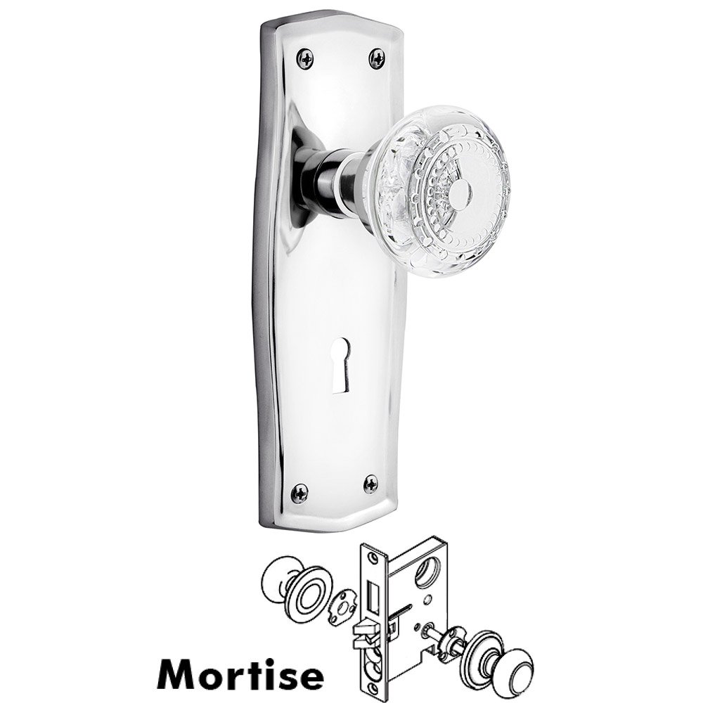 Mortise - Prairie Plate With Crystal Meadows Knob in Bright Chrome