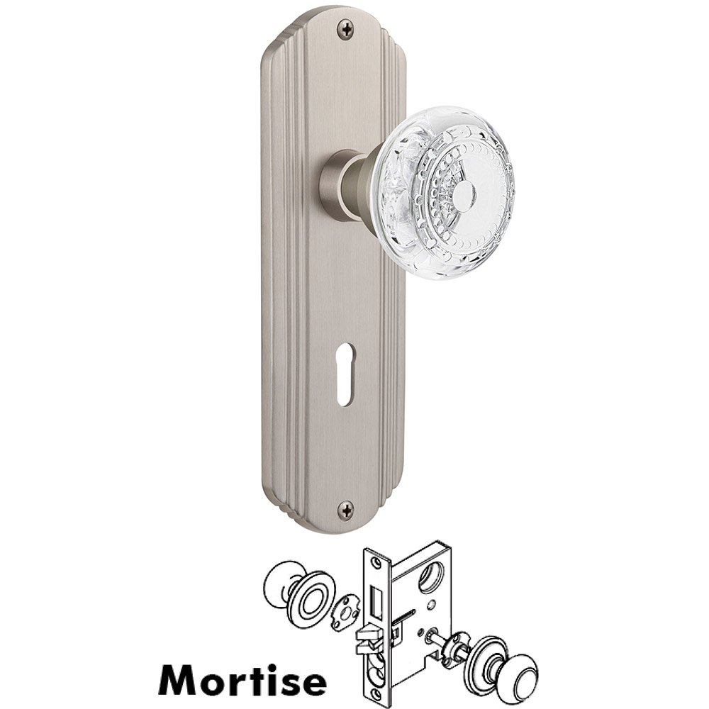 Mortise - Deco Plate With Crystal Meadows Knob in Satin Nickel