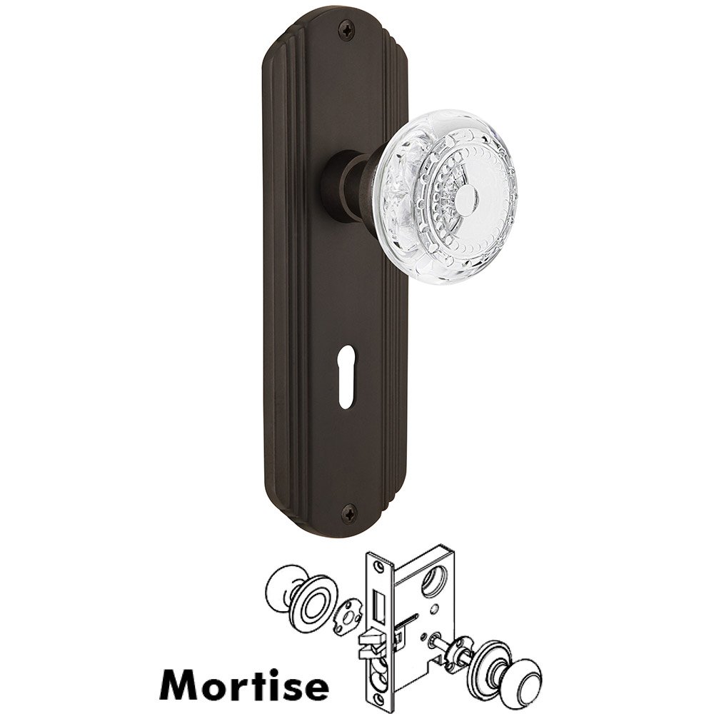 Mortise - Deco Plate With Crystal Meadows Knob in Oil-Rubbed Bronze