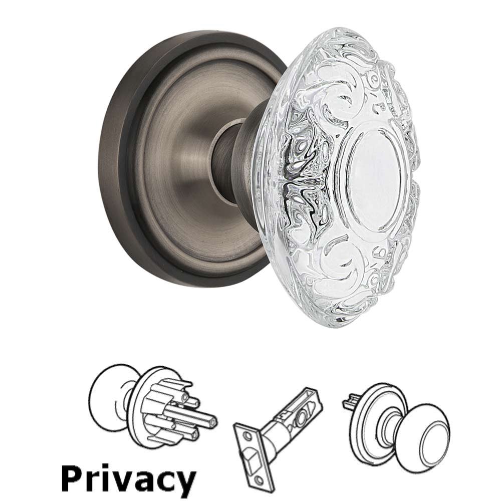 Privacy - Classic Rosette With Crystal Victorian Knob in Antique Pewter