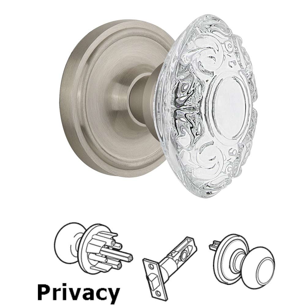 Privacy - Classic Rosette With Crystal Victorian Knob in Satin Nickel