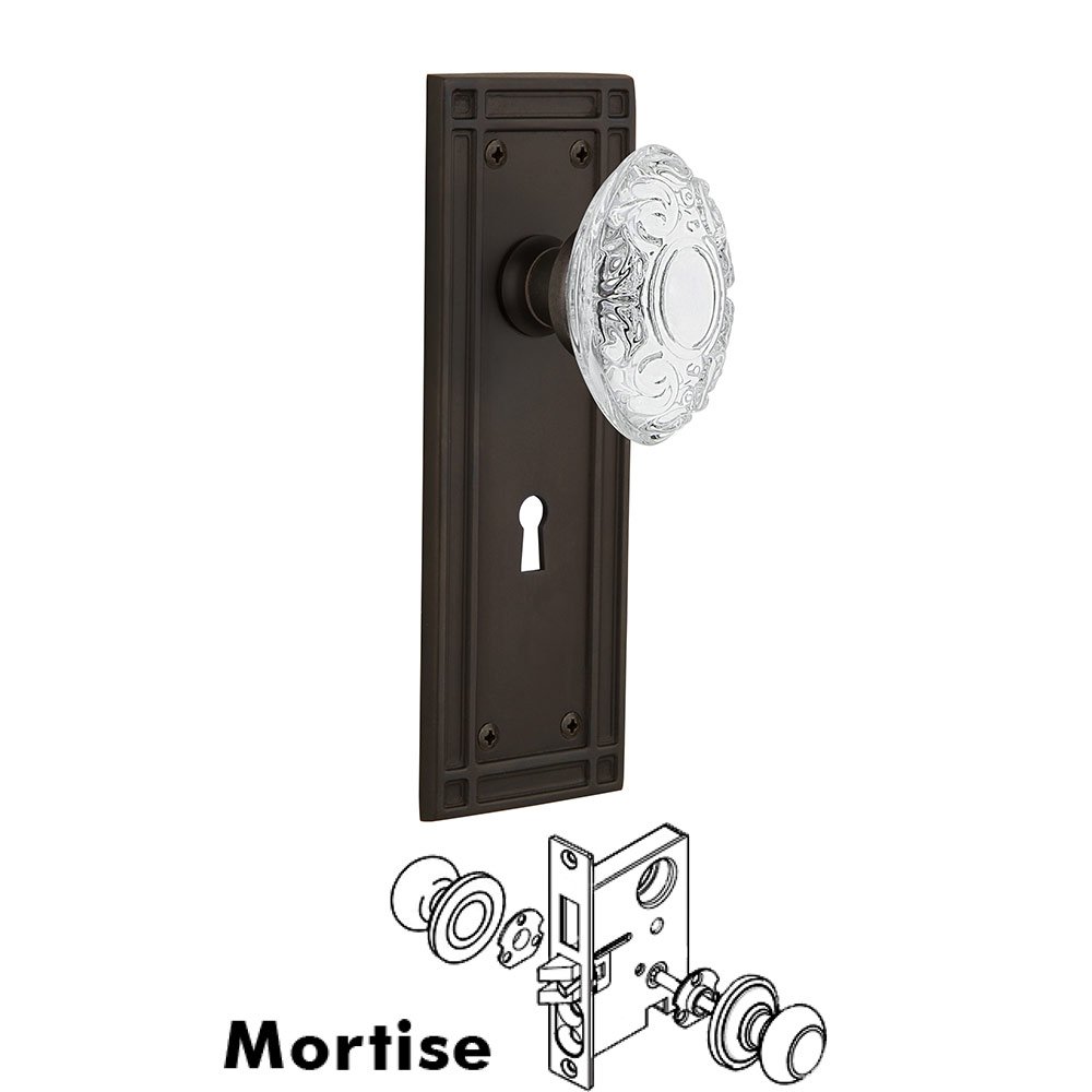 Mortise - Mission Plate With Crystal Victorian Knob in Oil-Rubbed Bronze