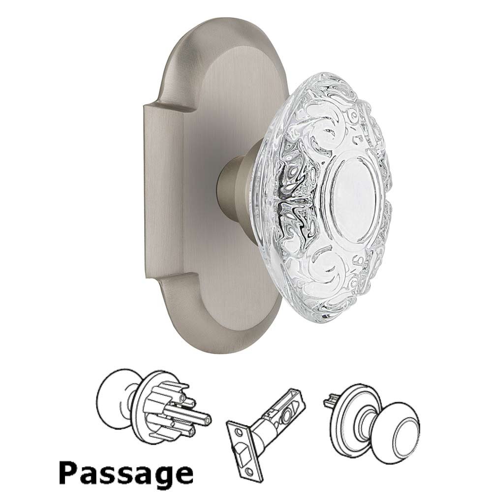 Passage - Cottage Plate With Crystal Victorian Knob in Satin Nickel