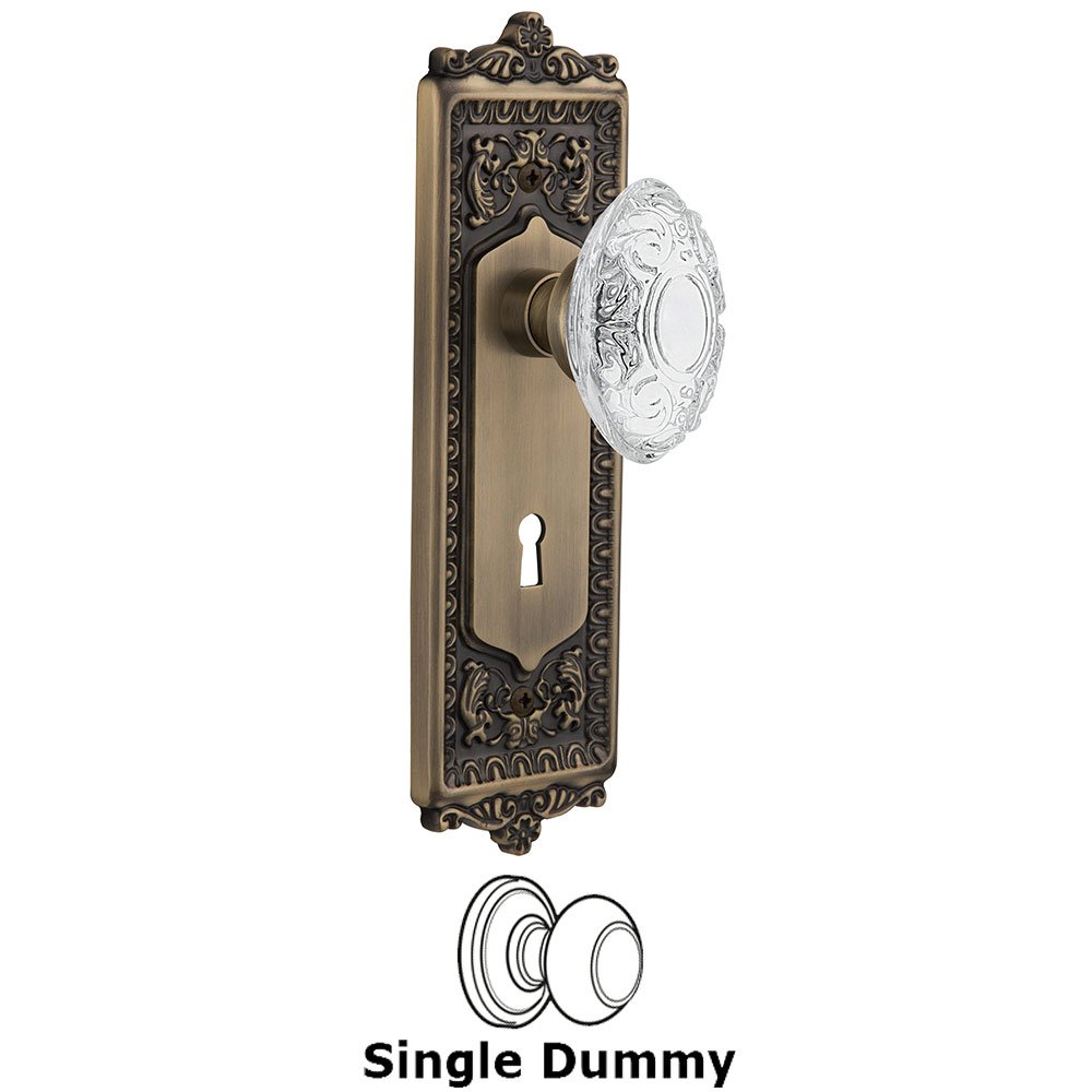 Single Dummy - Egg & Dart Plate With Keyhole and Crystal Victorian Knob in Antique Brass