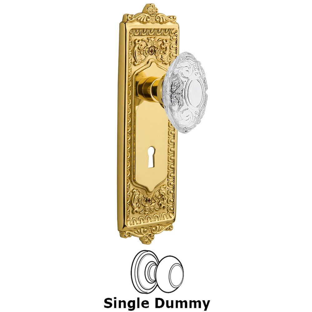 Single Dummy - Egg & Dart Plate With Keyhole and Crystal Victorian Knob in Polished Brass