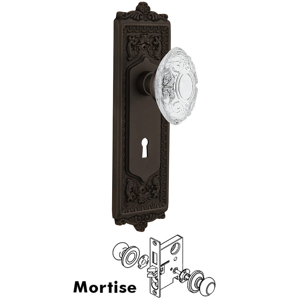 Mortise - Egg & Dart Plate With Crystal Victorian Knob in Oil-Rubbed Bronze
