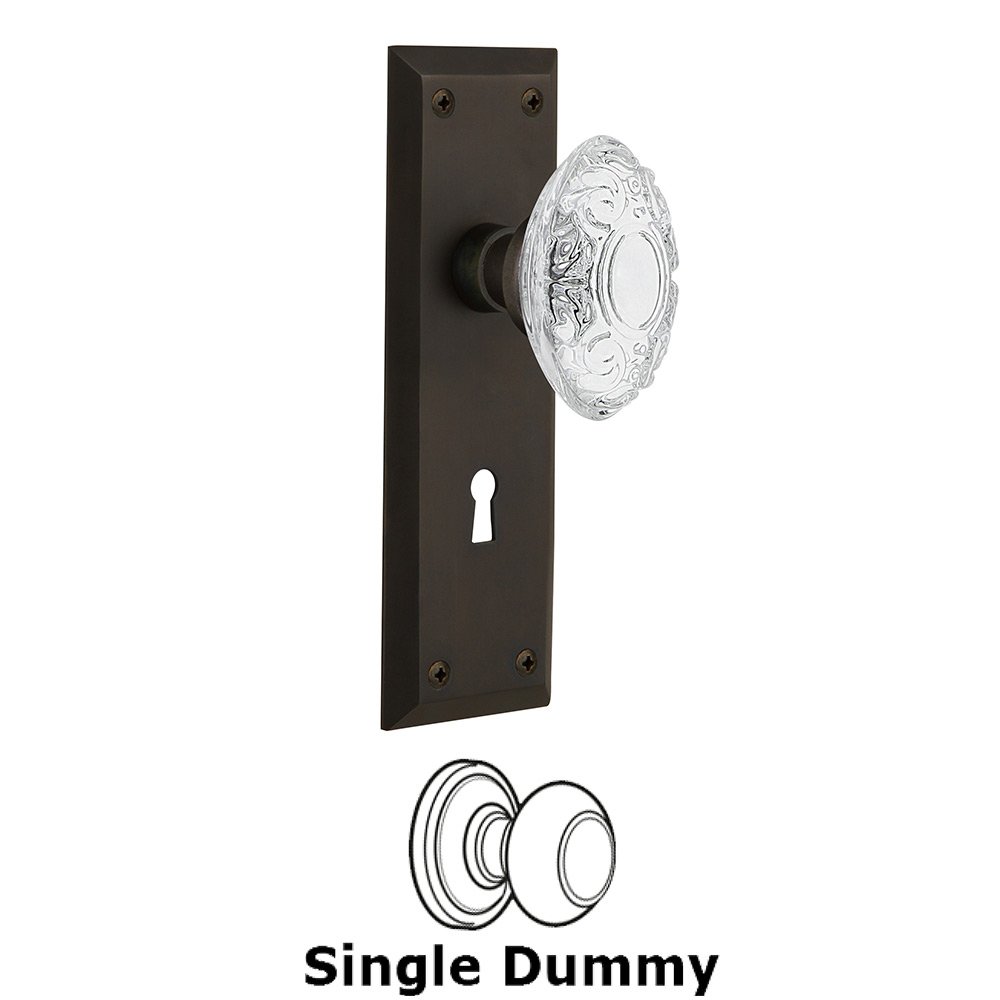 Single Dummy - New York Plate With Keyhole and Crystal Victorian Knob in Oil-Rubbed Bronze