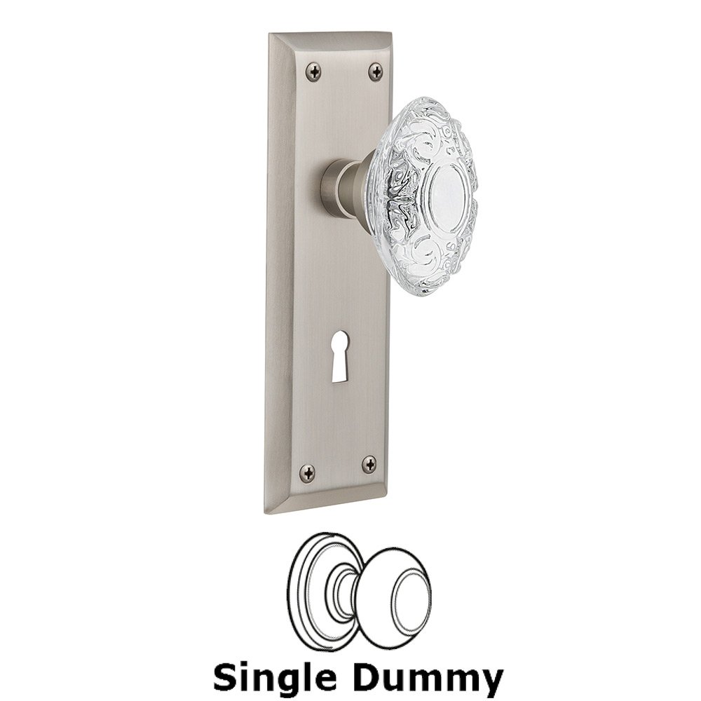Single Dummy - New York Plate With Keyhole and Crystal Victorian Knob in Satin Nickel