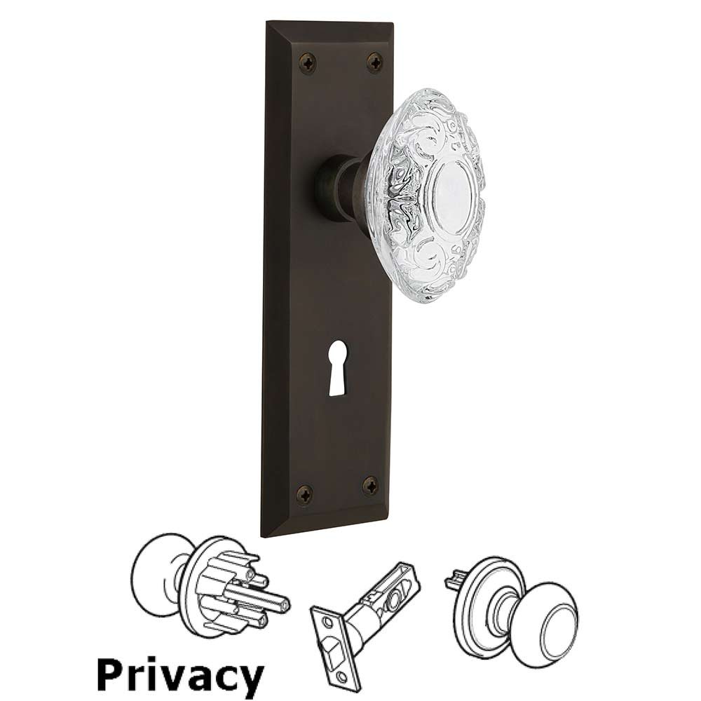 Privacy - New York Plate With Keyhole and Crystal Victorian Knob in Oil-Rubbed Bronze