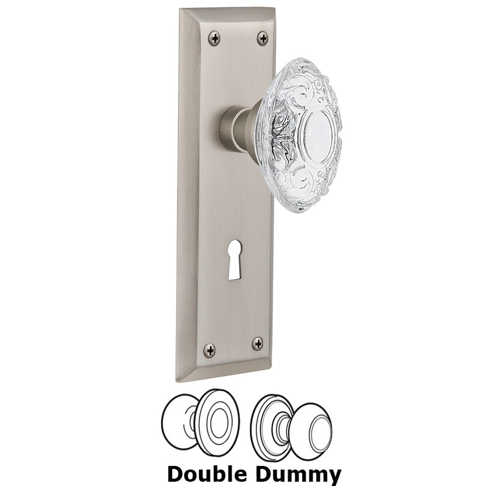 Double Dummy - New York Plate With Keyhole and Crystal Victorian Knob in Satin Nickel