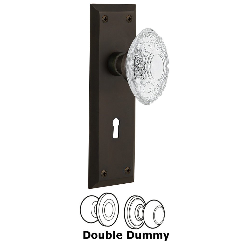 Double Dummy - New York Plate With Keyhole and Crystal Victorian Knob in Oil-Rubbed Bronze
